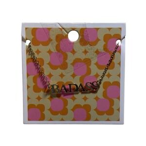 Gold Tone Badass Nameplate‎ Statement Necklace Edgy Graphic Pendant Jewelry New